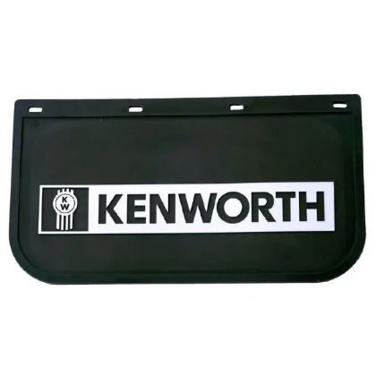 Picture of KENWORTH MUDFLAP BLACK PCV WITH BUG LOGO AND "KENWORTH" NAME WITH WHITE BACKGROUND - KPMFWB6145