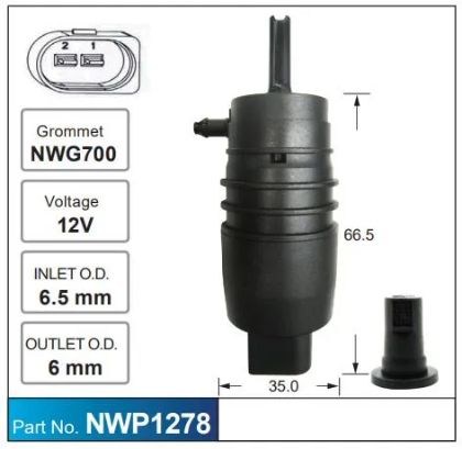 Picture of WINDSCREEN WASHER PUMP 12V IN O.D 6.5mm OUT O.D 6mm - NWP1278